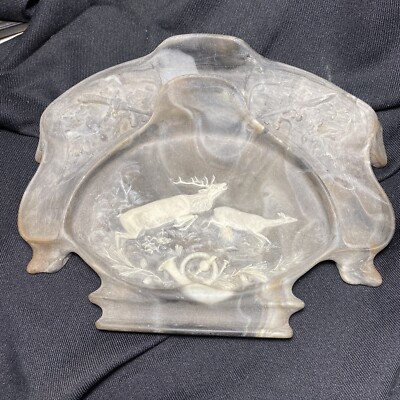 Genuine INCOLAY Stone Dresser Vanity Valet Tray w/ Deer Hunting Scene