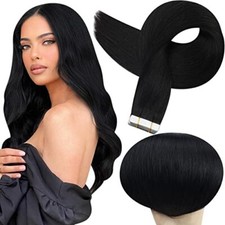 Tape in Hair Extensions Human Hair Remy Tape in Hair 10 Inch  1 Jet Black