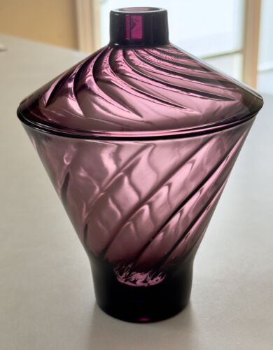 Vtg Mid Century Hazel Atlas Moroccan Amethyst Purple Glass Swirl Candy Jar 1960s - Picture 1 of 8