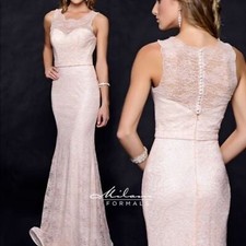 Milano Formals Peach lace Bridesmaid prom dress 10