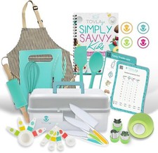 Kids Real Cooking and Baking Gift Set with Cookbook and Organizer
