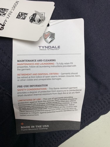 Tyndale Flame Fire Resistant Safety Work Wear Cargo Pants Blue 42x30 Welding NWT - Picture 7 of 19