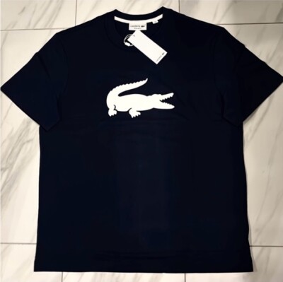 Lacoste Men's Croc Logo T-Shirt Navy Blue White New