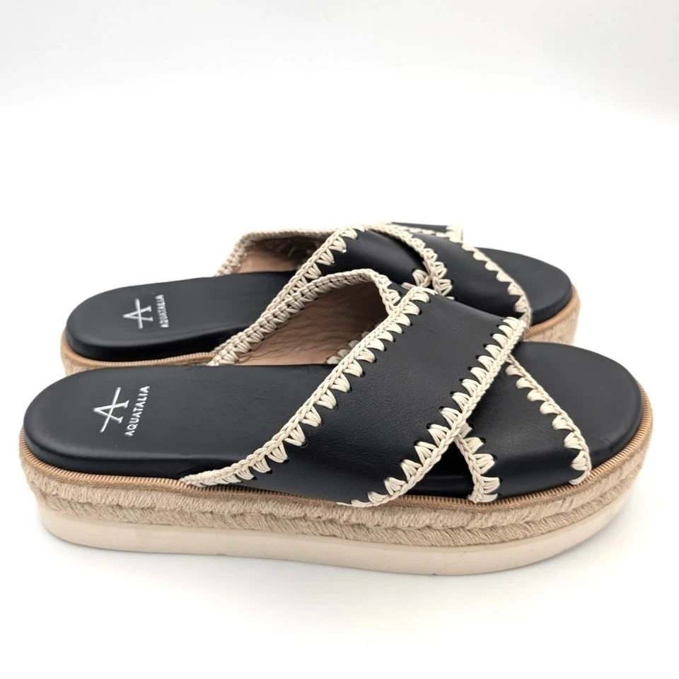 Sandalia Aquatalia Sylvie Plataforma Alpargata Deslizable Mujer Negra Talla US9 EU40 Foto 4 de 4