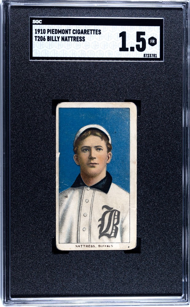 Billy Nattress 1910 Piedmont Cigarettes T206. Buffalo Bisons. SGC 1.5