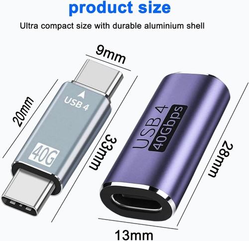 Adaptador USB Tipo C MEIRIYFA 40Gbps, Acoplador C 100W Macho a Púrpura - Imagen 4 de 7