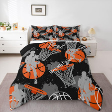 Twin Size Basketball Comforter Set for Boys,Black and Orange Basketball Bedding