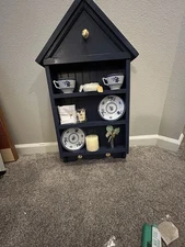 Navy Colonial Cottage Wall Shelf with Blue & White China – Complete Set