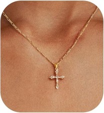 Cross Necklace for Women,14K Dainty Gold Plated Cross Necklaces Simple Cross Pen