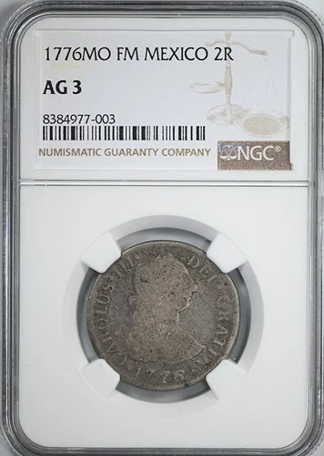 1776 MO FM Mexico 2R Reales NGC AG3