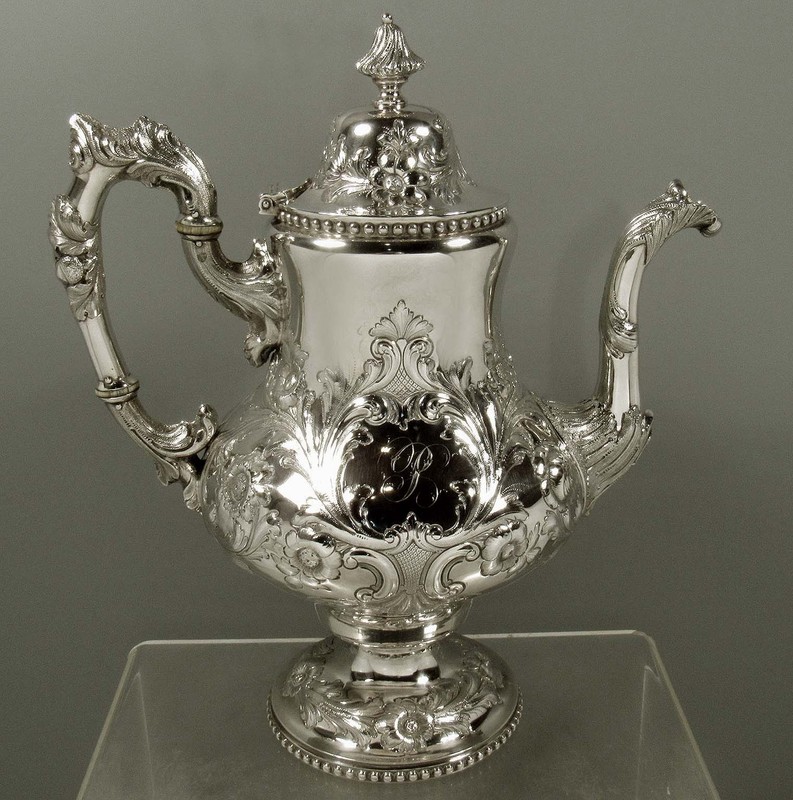 Bailey Co. Sterling Silver Coffee pot    c1855 HAND DECORATED