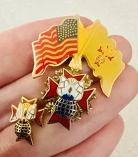 Knights Of Columbus 4th Degree Pin LOT (3 Pins) Flag & Rhinestones