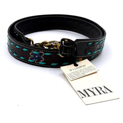 Myra Bag Tooled Leather Floral Handbag Strap Turquoise Whipstitch Sunflower NEW
