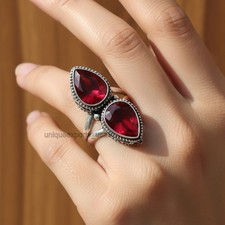 Red Garnet Gemstone 925 Sterling Silver Ring Handmade Jewelry Gift For Valentine