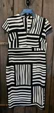 Calvin Klein NWT Geo Stripe Sheath Dress Black/White Short Sleeve Sz 12