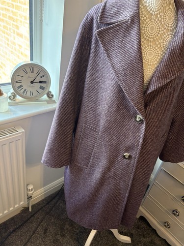 Per Una Purple Wool Mix Long Coat Size XL - Picture 3 of 11