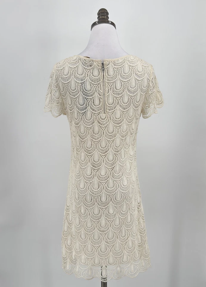 Vestido Lápiz Cynthia Steffe Marfil Crema Crochet Manga Corta Talla 6 NUEVO $325 Foto 3 de 4