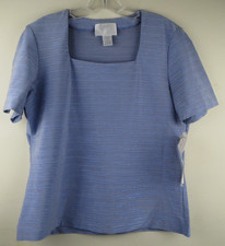 vtg. 90s Vue Point by Jordan L Blue Metallic Square Neck Short Sleeve Top Blouse