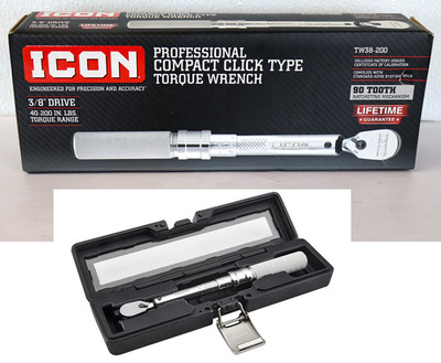 ICON 56614 Professional 3/8'' Drive Compact Click Type Torque Wrench TW38-200  