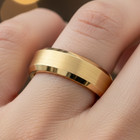 6mm Yellow Gold Tungsten Wedding Ring – Brushed Finish & polished Beveled Edges — photo 2