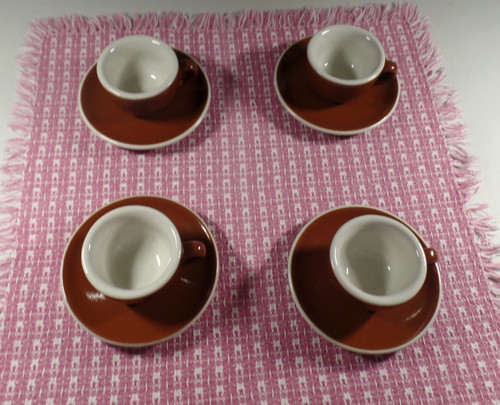 4 Vtg ACF Italy Demitasse Brown Espresso Cups/Saucers Made in Italy Used
