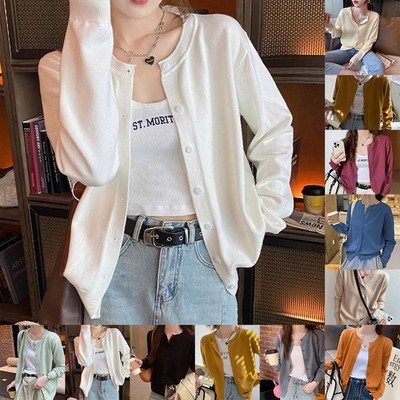 Damen Langarm Pullover Mantel locker Cardigan Oberteil für Frühling un