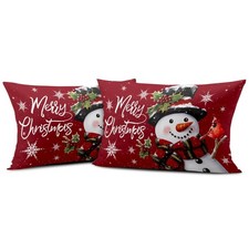 Christmas Snowman Throw Pillow Cover Winter Snow Pillow Cases Cotton Pillowca...