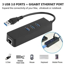 3 Ports USB 3.0 Gigabit Ethernet Lan RJ45 Network Adapter Hub To 1000Mbps