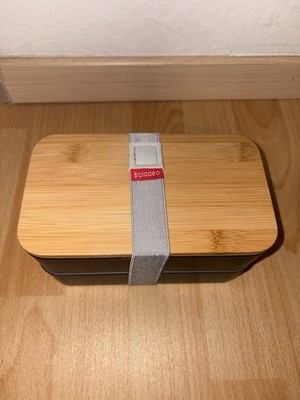 Baladéo Bento Box Lunchbox Brotdose 2 Dosen Holzoptik mit Gummiband