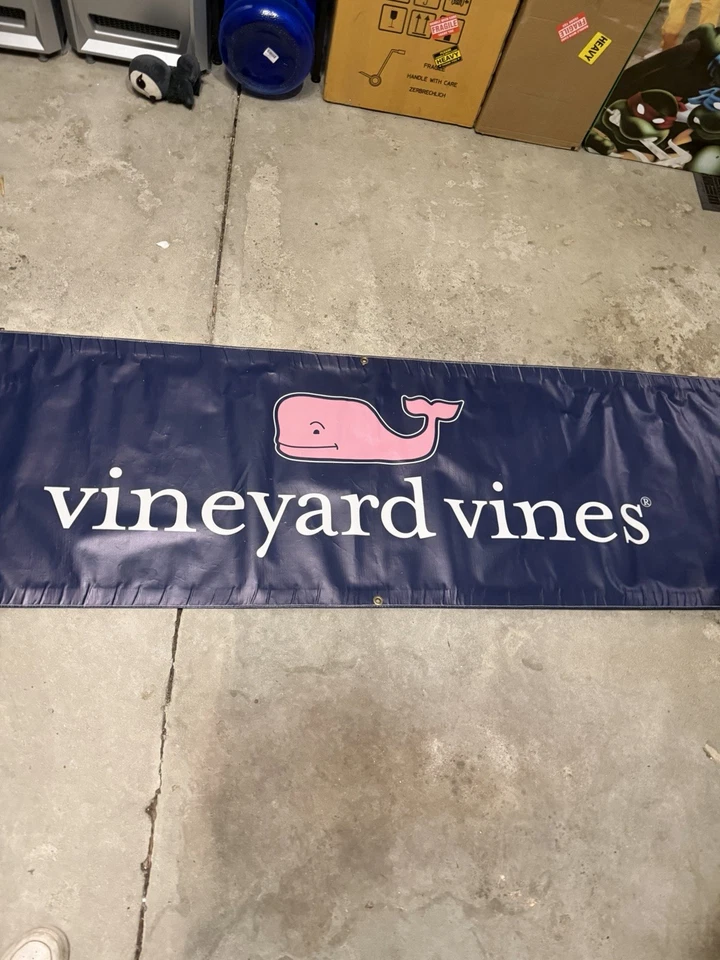Vintage Vineyard Vines Large Banner - Navy w/ Pink Whale - 85.5” x 25.5” - Image 4 of 4