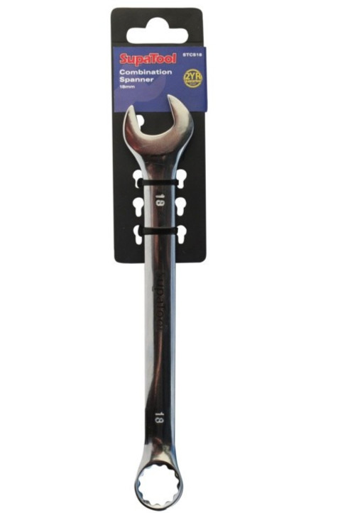 SupaTool Combination Spanner Fixed Head Open Ring Metric Polished Steel - 18mm
