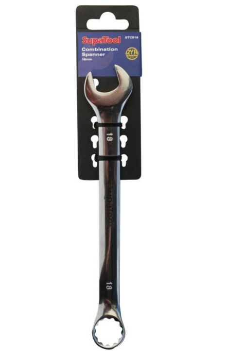 SupaTool Combination Spanner Fixed Head Open Ring Metric Polished Steel - 18mm