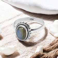 Oval Labradorite Stone 925 Solid Silver Engagement Statement Wedding Bezel Ring