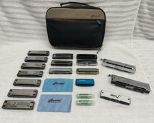 Harmo, Hohner, Lee Oskar, 17 Harmonica Lot, Multiple Keys w/ Harmo Case