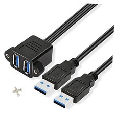 Dual USB 3.0 Cable with Panel Mount Screw Hole, 2 Ports USB 3.0 Male to