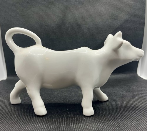 Classic vintage solid white porcelain cow figure creamer , farmhouse