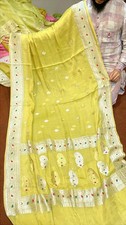 Green 100 khadi Chiffon Sari Zari Banarasi Woven Designer Saree With Blouse Pce