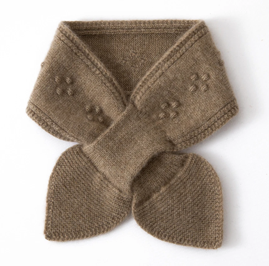 Winter Lady 100% Knit Pure Cashmere Kerchief Short Scarf Decoration Neckerchief