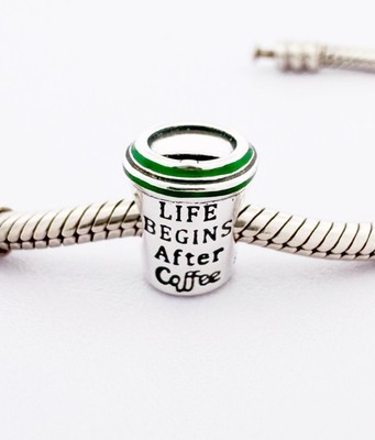 Kaffeetasse Charm Bead Life Begins After Coffee Echt 925 Sterling Silber  