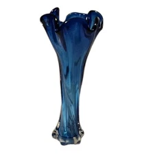 Vintage Murano Style Beautiful Twisted Swung Cobalt Blue 12in Vase