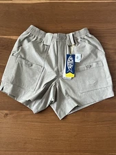 AFTCO Shorts Mens 30 Khaki Fishing Utility Elastic Waist Pockets Outdoor Apparel