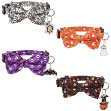 4 Pack Halloween Cat Collars with Bow Tie Breakaway Collar
