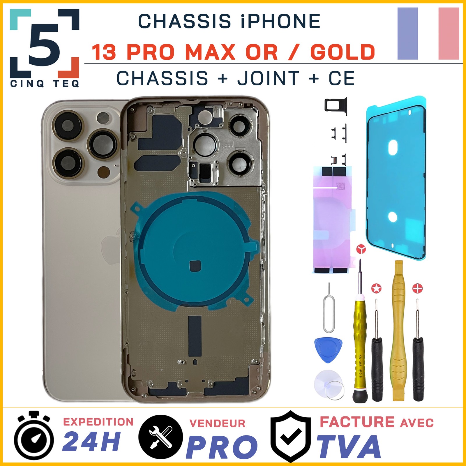 Chassis iPhone 13 Pro Max Or Gold de rechange pour reparation ecologique chez soi