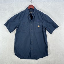 Carhartt Shirt Mens M Blue Relaxed Fit Rugged Flex Work Short Sleeve Button Up