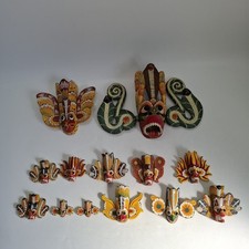 Bundle of Sri Lankan Wooden Hand Carved Masks Job Lot Traditional Raksha Art