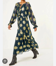 ROMAN TEAL FRILL BROCADE MAXI DRESS SIZE UK 20 BNWT