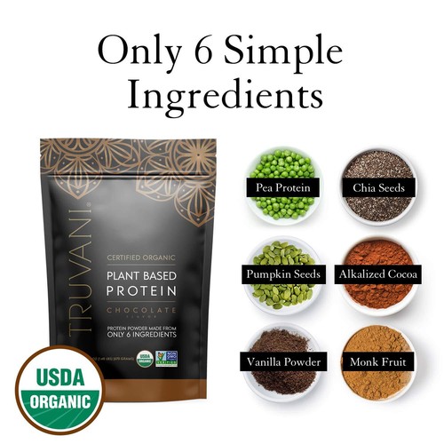 Truvani Vegan Pea Protein Powder | Chocolate | 20g Organic Plant Based Protei... - Picture 3 of 6