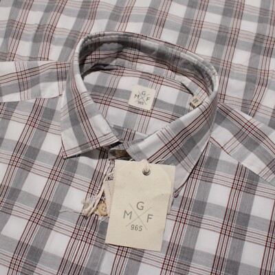 GMF NWT Dress Shirt Size 15 38 in Gray/White/Brown Plaid 100% Cotton