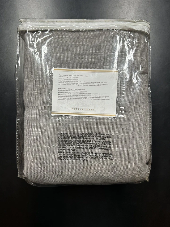 Panel de cortina de lino esmerilado Pottery Barn gris 96x100 forro oscurecido cortinas Foto 4 de 4