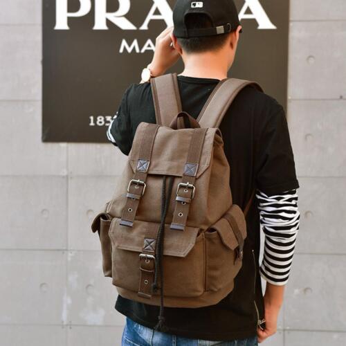 Herren Vintage Canvas Rucksack Satchel Rucksack Schultasche Campingtasche Kaffee - Bild 5 von 7